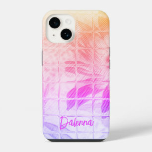 Coque Pour iPhone 14 Monogramme Floral Carré Fenêtres Aquarelle Violets