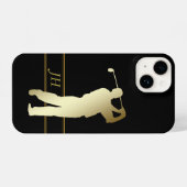 Coque Pour iPhone 14 Monogramme Golfeur Silhouette Or (Verso Horizontal)