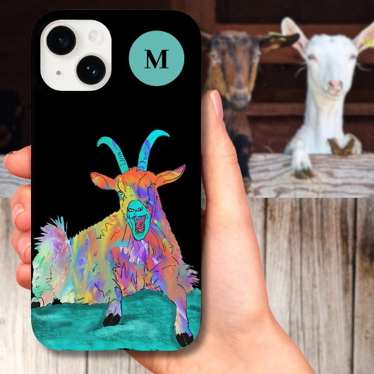 Coque Pour iPhone 14 Monogramme Initial de Chèvre Criante Drôle