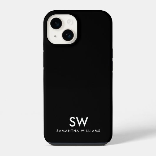 Coque Pour iPhone 14 Monogramme initial minimal noir moderne (Verso)
