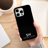 Coque Pour iPhone 14 Monogramme initial minimal noir moderne