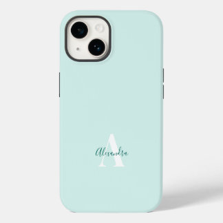 Coque Pour iPhone 14 Monogramme Initial Moderne Menthe & Vert