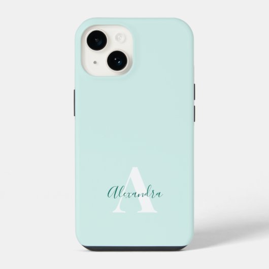 Coque Pour iPhone 14 Monogramme Initial Moderne Menthe & Vert (Verso)