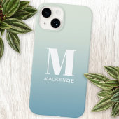 Coque Pour iPhone 14 Monogramme Initial Nom Dégradé de Teal Aqua Modern