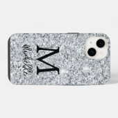 Coque Pour iPhone 14 Monogramme Initial Nom Paillettes Argent Tendance (Verso Horizontal)