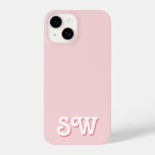 Coque Pour iPhone 14 Monogramme initial rétro rose minimal