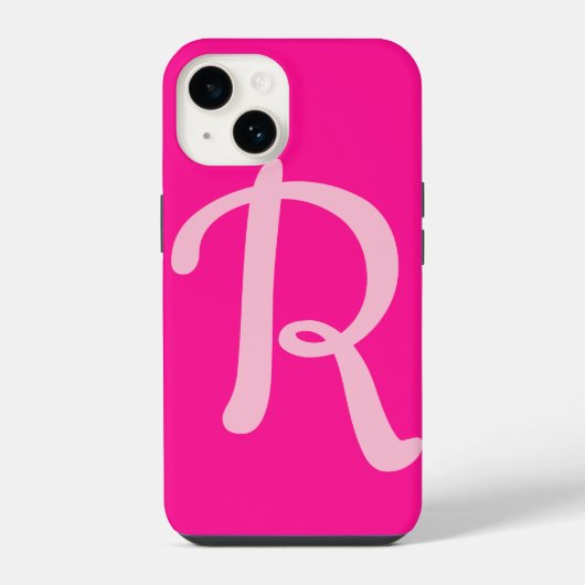 Coque Pour iPhone 14 Monogramme Initial Rose Chaud (Verso)