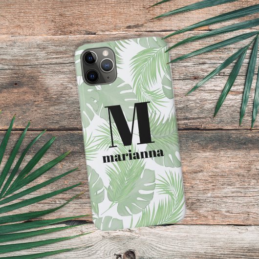 Coque Pour iPhone 14 Monogramme Initiales Élégantes Feuilles de Palmier