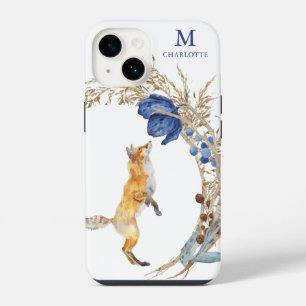 Coque Pour iPhone 14 Monogramme mignon renard bois Aquarelle Nom floral