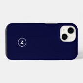 Coque Pour iPhone 14 Monogramme minimal bleu marine (Verso Horizontal)