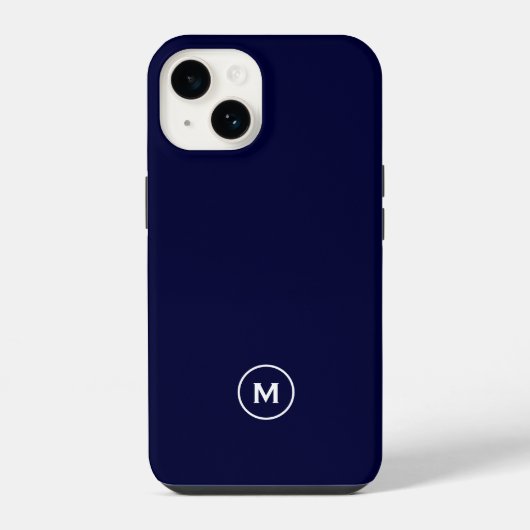 Coque Pour iPhone 14 Monogramme minimal bleu marine (Verso)