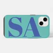 Coque Pour iPhone 14 Monogramme minimal bleu moderne (Verso Horizontal)