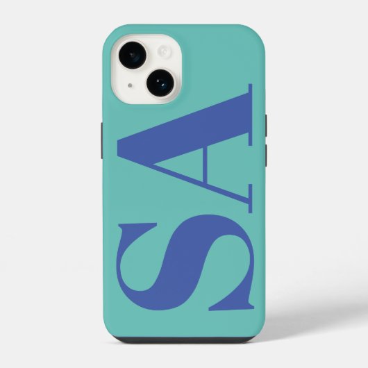 Coque Pour iPhone 14 Monogramme minimal bleu moderne (Verso)