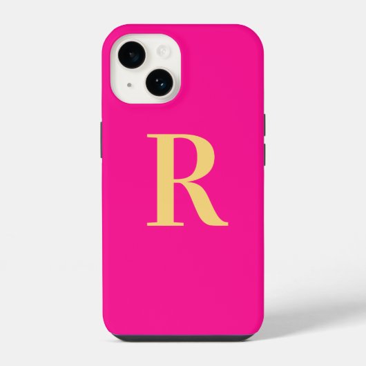 Coque Pour iPhone 14 Monogramme minimal rose chaud moderne (Verso)