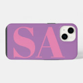 Coque Pour iPhone 14 Monogramme minimal rose moderne (Verso Horizontal)