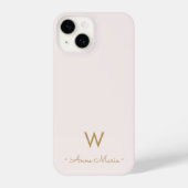 Coque Pour iPhone 14 Monogramme moderne Blush Pink Gold Script (Verso)