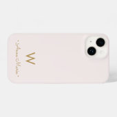 Coque Pour iPhone 14 Monogramme moderne Blush Pink Gold Script (Verso Horizontal)