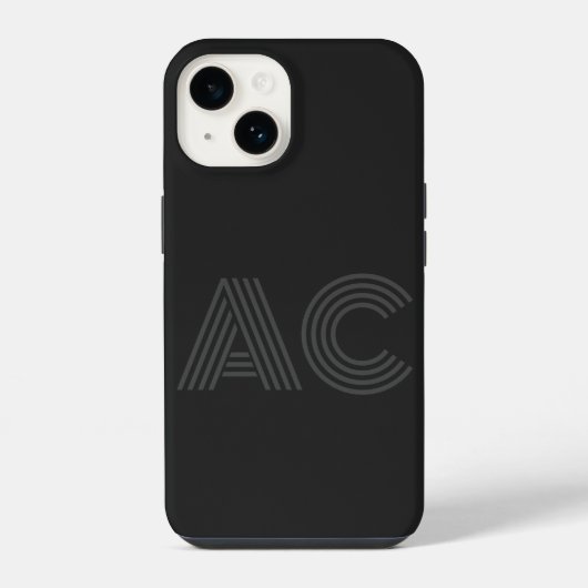 Coque Pour iPhone 14 Monogramme moderne noir et gris (Verso)
