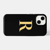 Coque Pour iPhone 14 Monogramme Moderne Noir Or (Verso Horizontal)
