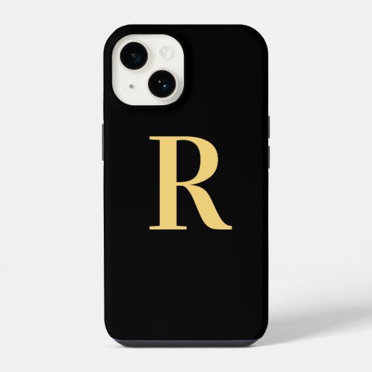 Coque Pour iPhone 14 Monogramme Moderne Noir Or (Verso)
