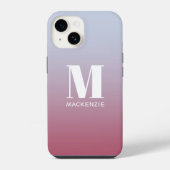 Coque Pour iPhone 14 Monogramme moderne Nom initial Pink Blue Gradient (Verso)