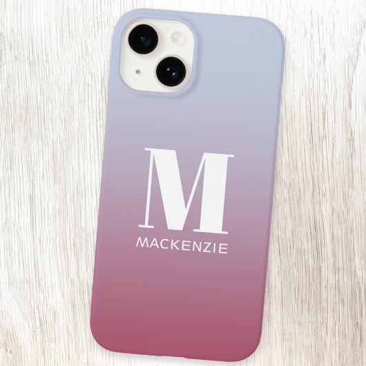 Coque Pour iPhone 14 Monogramme moderne Nom initial Pink Blue Gradient