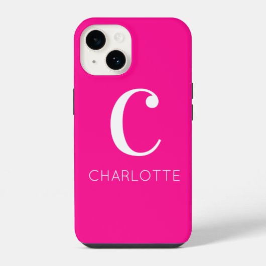 Coque Pour iPhone 14 Monogramme moderne rose chaud (Verso)