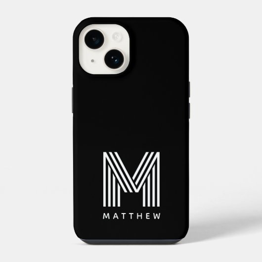 Coque Pour iPhone 14 Monogramme noir blanc (Verso)