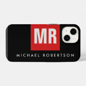 Coque Pour iPhone 14 Monogramme noir de qualité unique (Verso Horizontal)