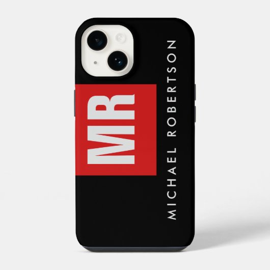 Coque Pour iPhone 14 Monogramme noir de qualité unique (Verso)