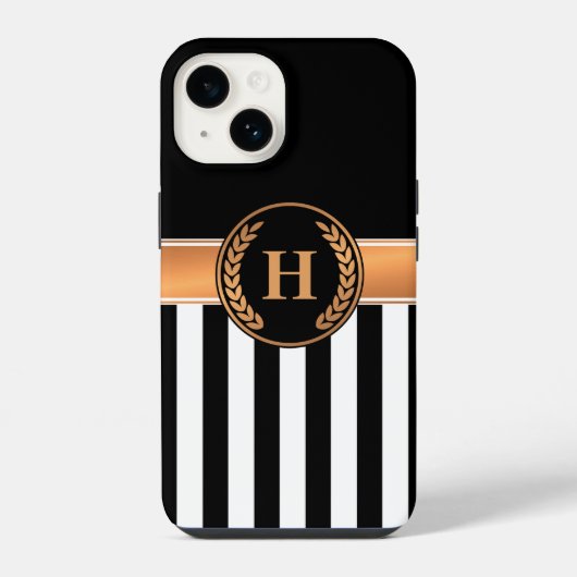 Coque Pour iPhone 14 Monogramme noir et doré (Verso)