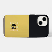 Coque Pour iPhone 14 Monogramme Noir Or & Initial Pretty Girly (Verso Horizontal)