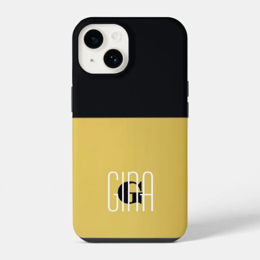 Coque Pour iPhone 14 Monogramme Noir Or & Initial Pretty Girly (Verso)