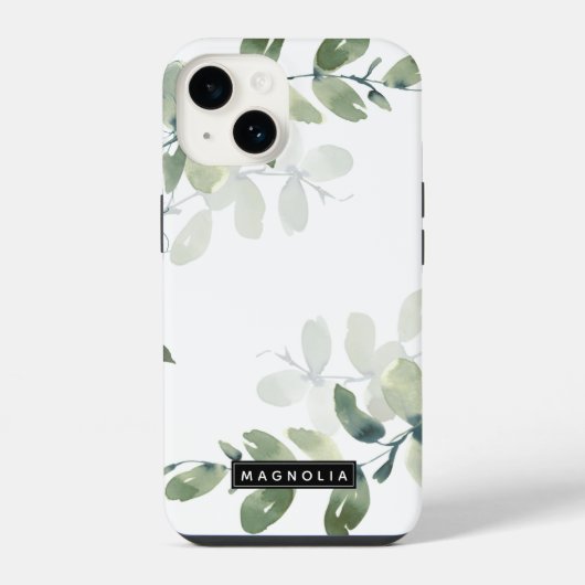Coque Pour iPhone 14 Monogramme Nom Eucalyptus (Verso)