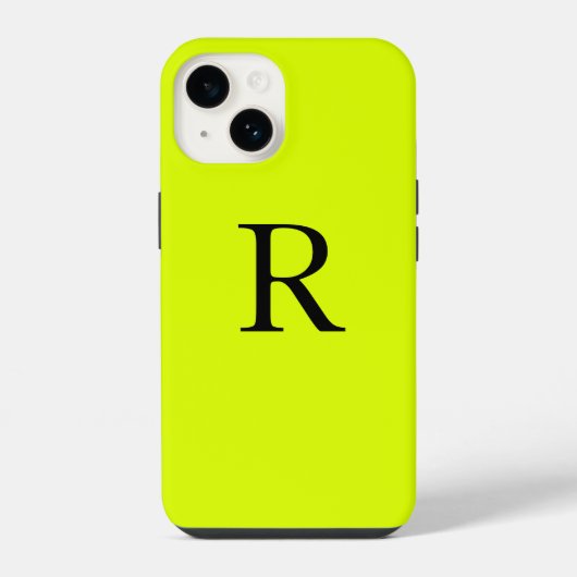 Coque Pour iPhone 14 Monogramme Nom Fluorescent Chartreuse Jaune Néon (Verso)