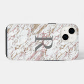Coque Pour iPhone 14 Monogramme Nom Initiale Blanc Gris Or Rose Marbre (Verso Horizontal)