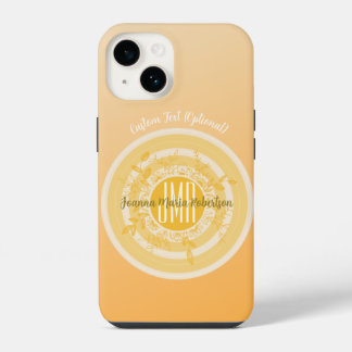 COQUE POUR iPhone 14 MONOGRAMME NOM OR CRÈME FLEUR PLANTE RONDE