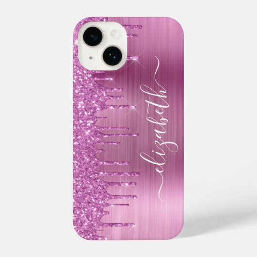 Coque Pour iPhone 14 Monogramme Parties scintillant rose (Verso)