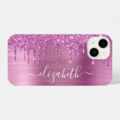Coque Pour iPhone 14 Monogramme Parties scintillant rose (Verso Horizontal)
