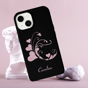 Coque Pour iPhone 14 Monogramme parties scintillant rose du coeur