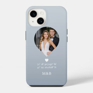 Coque Pour iPhone 14 Monogramme Photo Cœur Romantique Coordonnées Moder