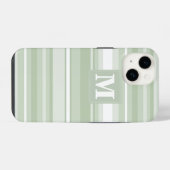 Coque Pour iPhone 14 Monogramme rayures vert pâle (Verso Horizontal)