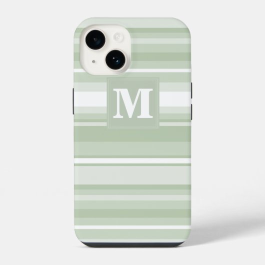 Coque Pour iPhone 14 Monogramme rayures vert pâle (Verso)