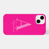 Coque Pour iPhone 14 Monogramme rose chaud (Verso Horizontal)