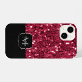 Coque Pour iPhone 14 Monogramme rose foncé magenta faux scintillants (Verso Horizontal)