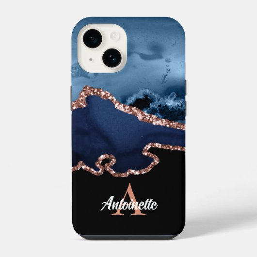 Coque Pour iPhone 14 Monogramme Rose Gold Agate (Verso)