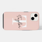 Coque Pour iPhone 14 Monogramme rose rose mou moderne Nom Fille Script (Verso Horizontal)