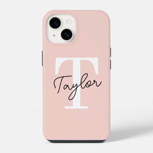 Coque Pour iPhone 14 Monogramme rose rose mou moderne Nom Fille Script (Verso)