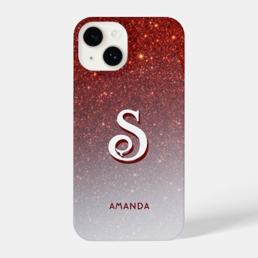 Coque Pour iPhone 14 Monogramme rouge Parties scintillant Ombre (Verso)