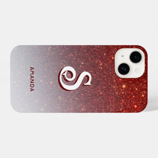 Coque Pour iPhone 14 Monogramme rouge Parties scintillant Ombre (Verso Horizontal)